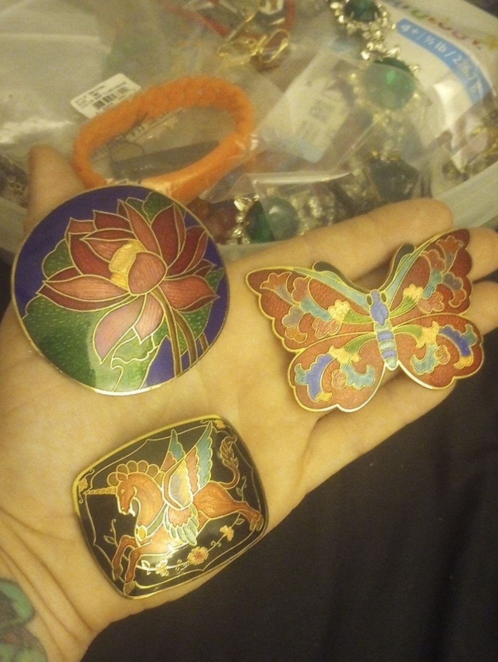 Cloisonne Belt Buckles, Flower, Unicorn, Butterfly EUC